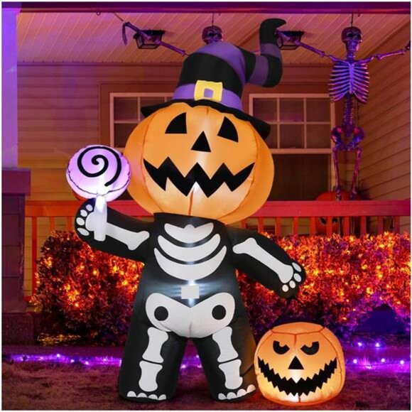 6 FT Halloween Inflatable Pumpkin Skull Body Outdoor Decor Blow Up Yard Pumpkin